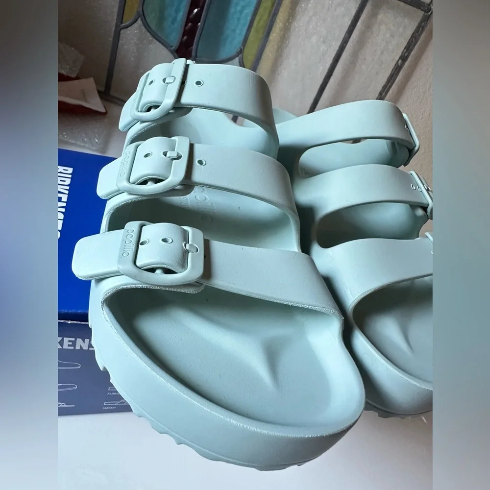 Birkenstock Florida Flex Platform Triple Strap Sandals Surf Green Size 38 (7.5) - Picture 12 of 14